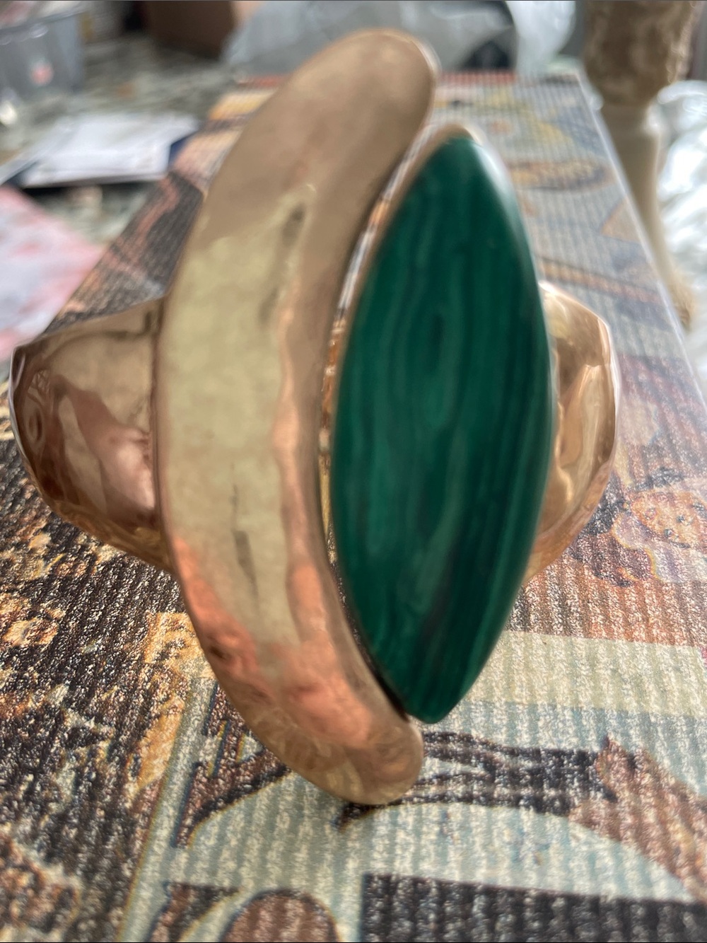 Home Accents Gold-Tone Cuff with Green Stone Accent